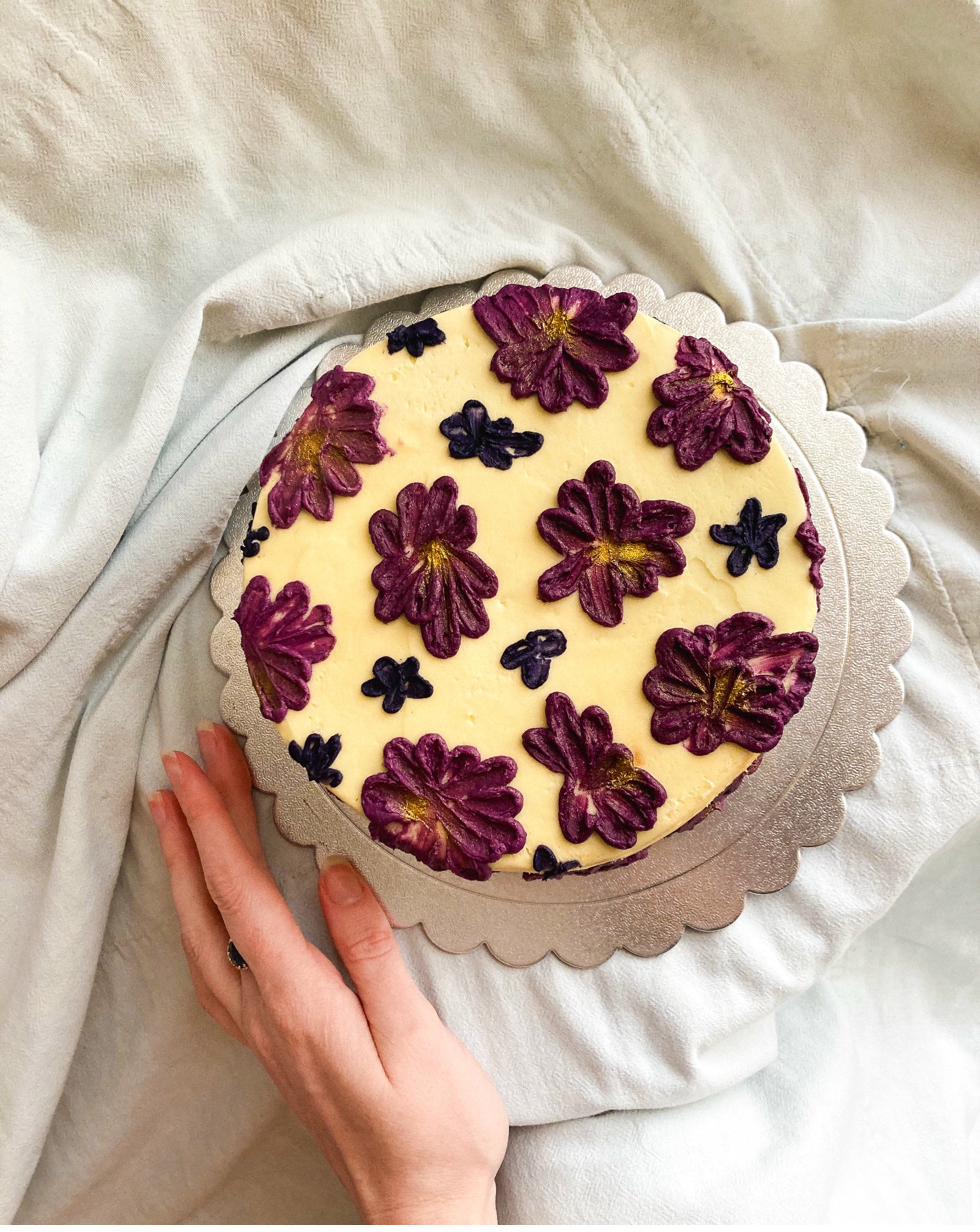 Celebration cake — dark chocolate shards with candied orange slices, dramatic vertical construction